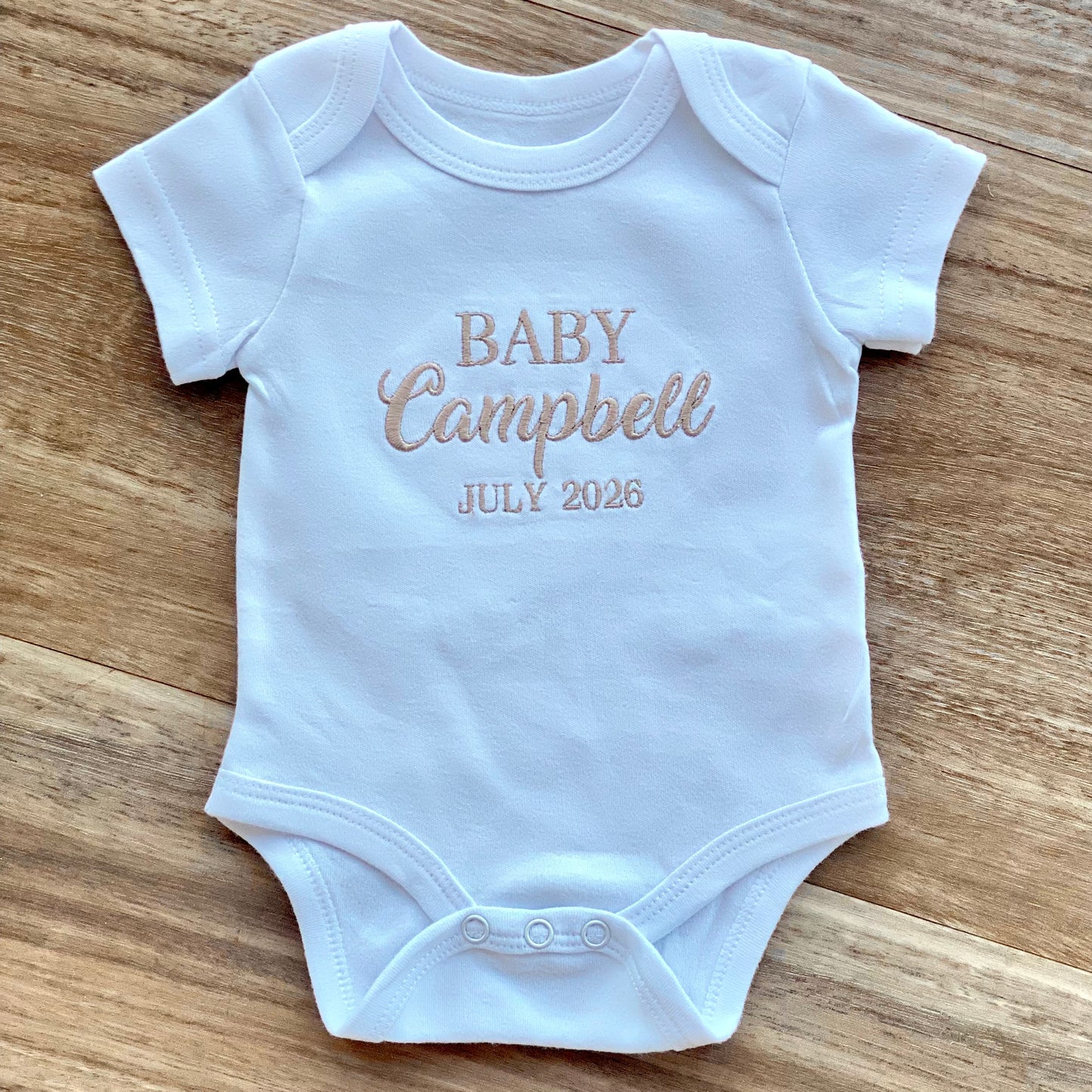 Custom Embroidered Baby Bodysuit – Personalised Name & Date