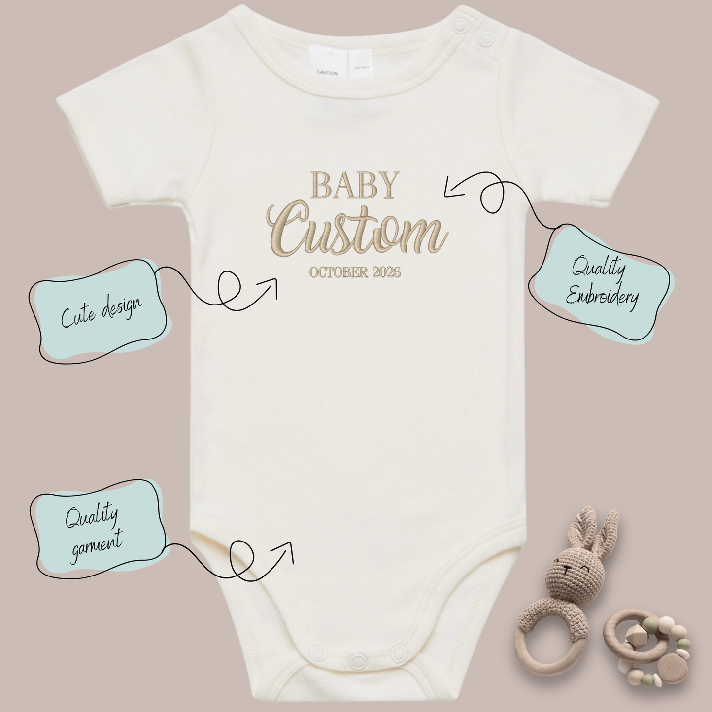 Custom Embroidered Baby Bodysuit – Personalised Name & Date