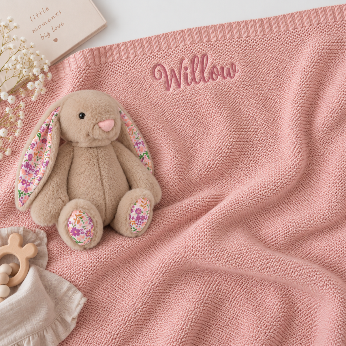 Embroidered Baby Blanket, Knitted Heirloom blanket