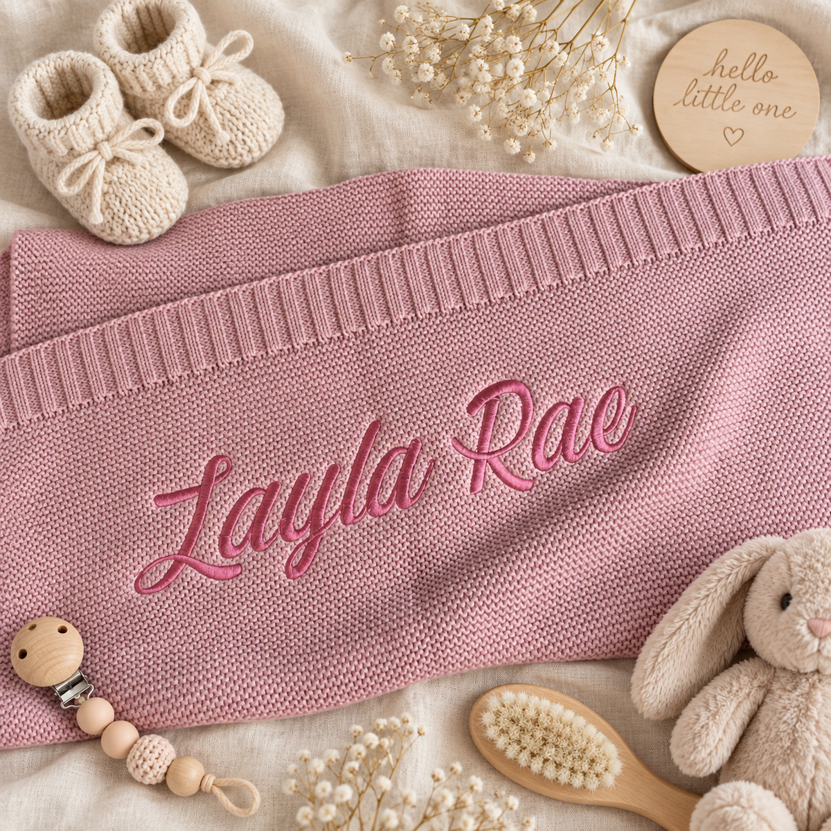Embroidered Baby Blanket, Knitted Heirloom blanket