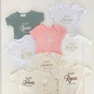 Custom Embroidered Baby Bodysuit – Personalised Name & Date